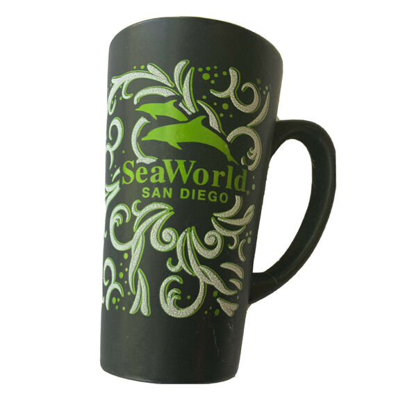 Sea World Coffee Mug Dolphin Black Green Tall Cup Ceramic San Diego Tea Warm - Picture 1 of 6